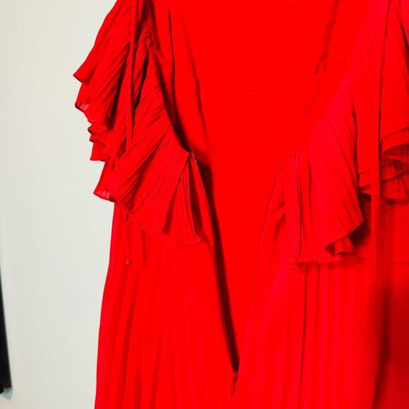 HALSTON HERITAGE Women's Plisse Georgette Popover Ruffle Midi Dress Size Small - Picture 4 of 13